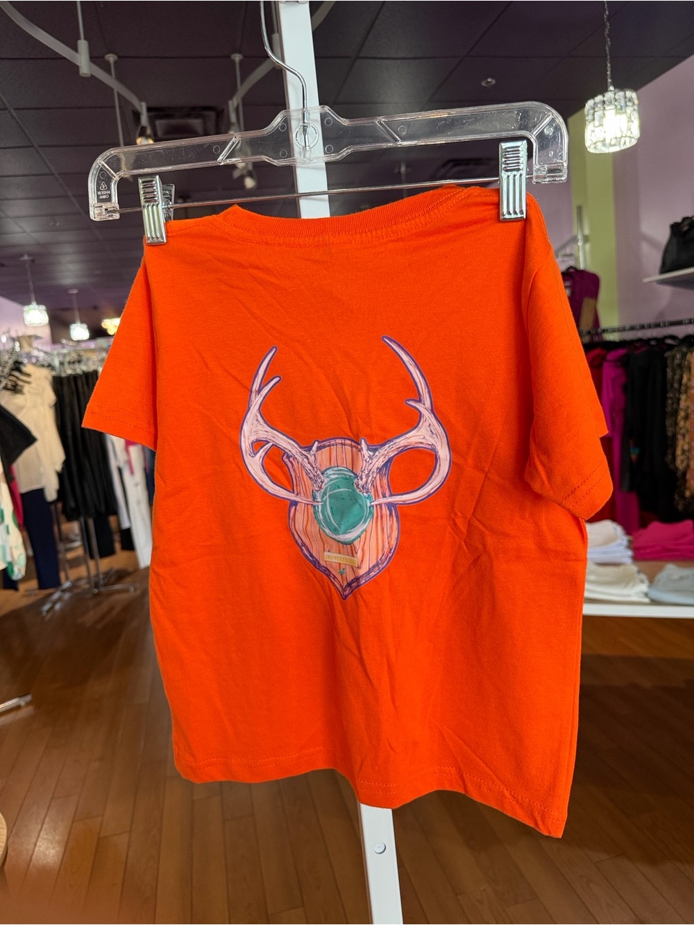 Bright Orange backside Graphic Tee with Antler Shield Motif